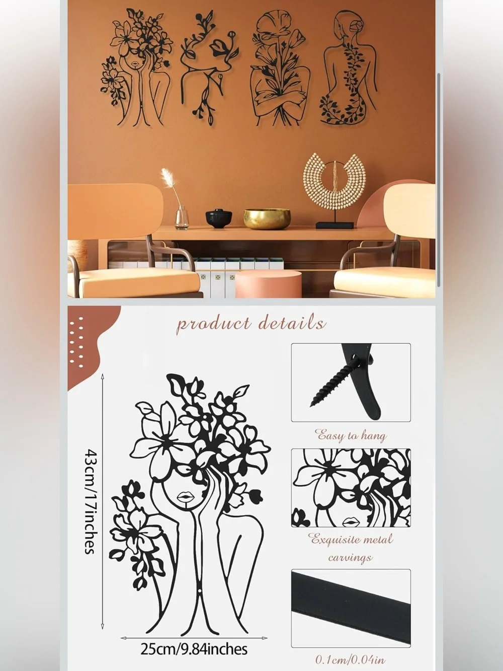 Metal Abstract Women Wall Decor